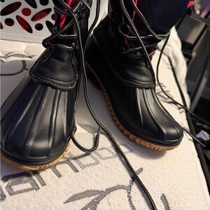 Black Duck Boots with Gum Sole and Red Lining